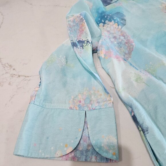 Shana Size Medium Fairy Tale Trees Button Up Aqua Blue Long Sleeve Coastal Shirt - Picture 8 of 12